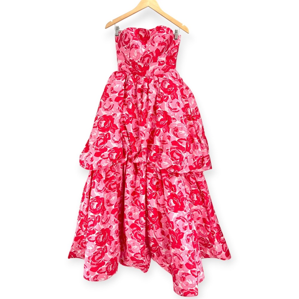 NEW Mac Duggal Pink Brocade Strapless Bubble Hem Ballgown $798 - Size 4 - Picture 6 of 13
